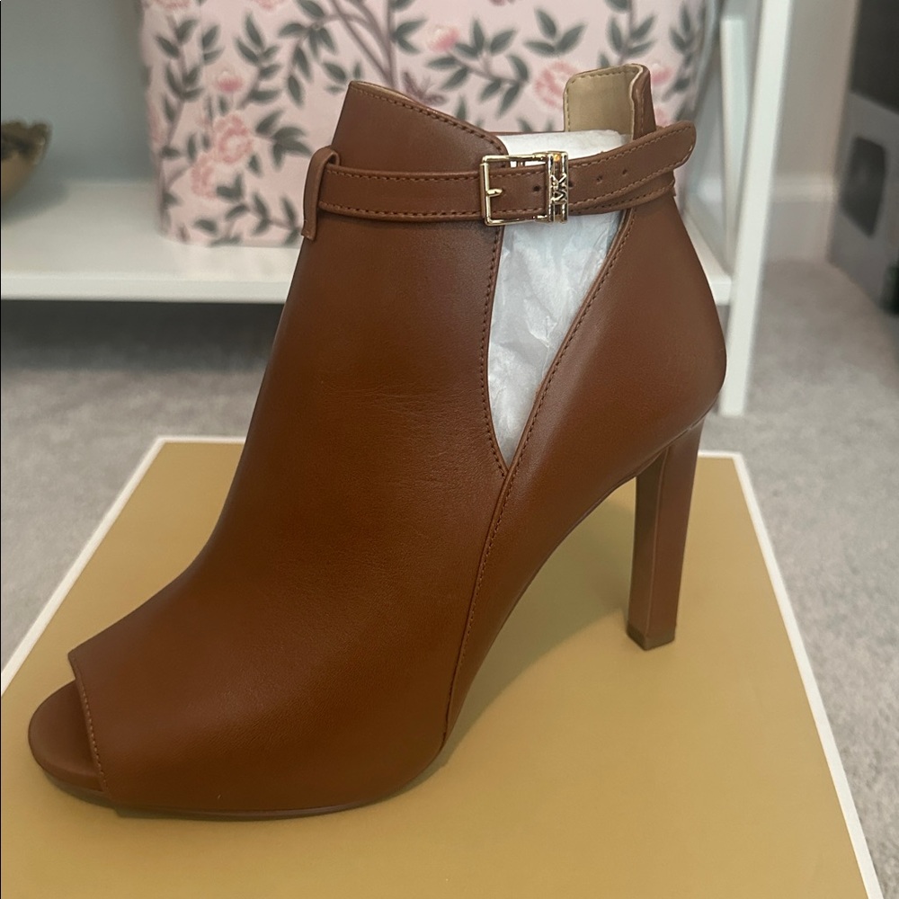 Michael Kors Brown Peep-Toe Ankle Booties